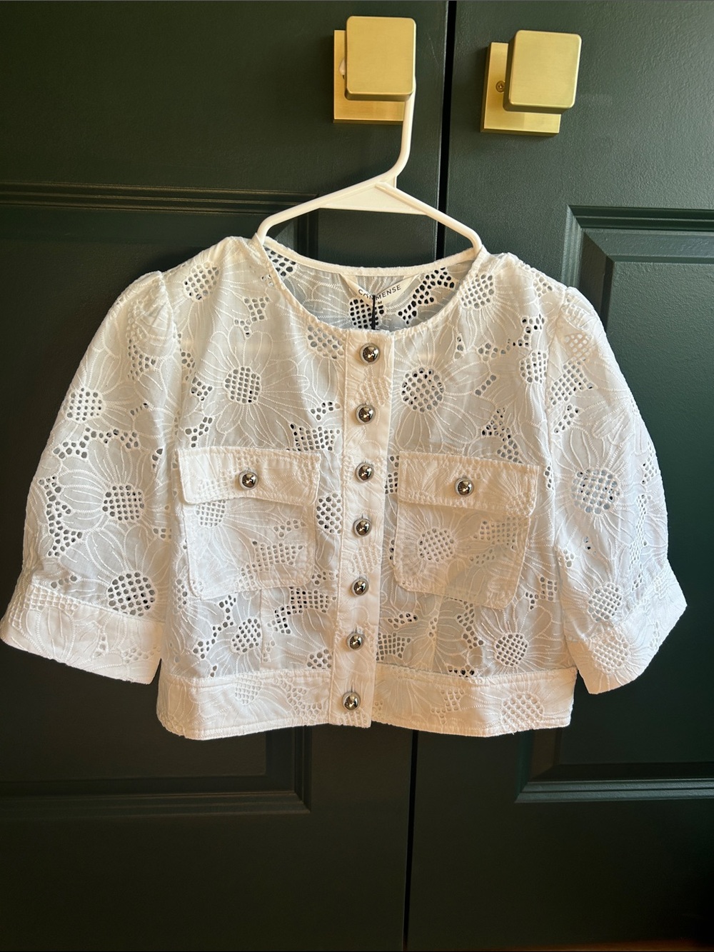 White Eyelet High-Waist Women’s Shorts & Crop Top Set - Picture 2 of 3